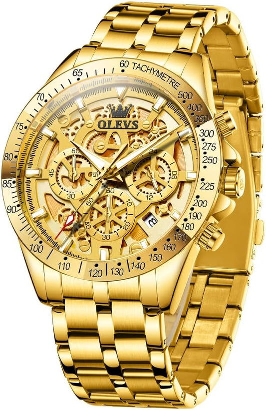 HOTOLEVS Watch for Men Skeleton Business Dress Stainless Steel Waterproof Luminous Mens Wrist Watch