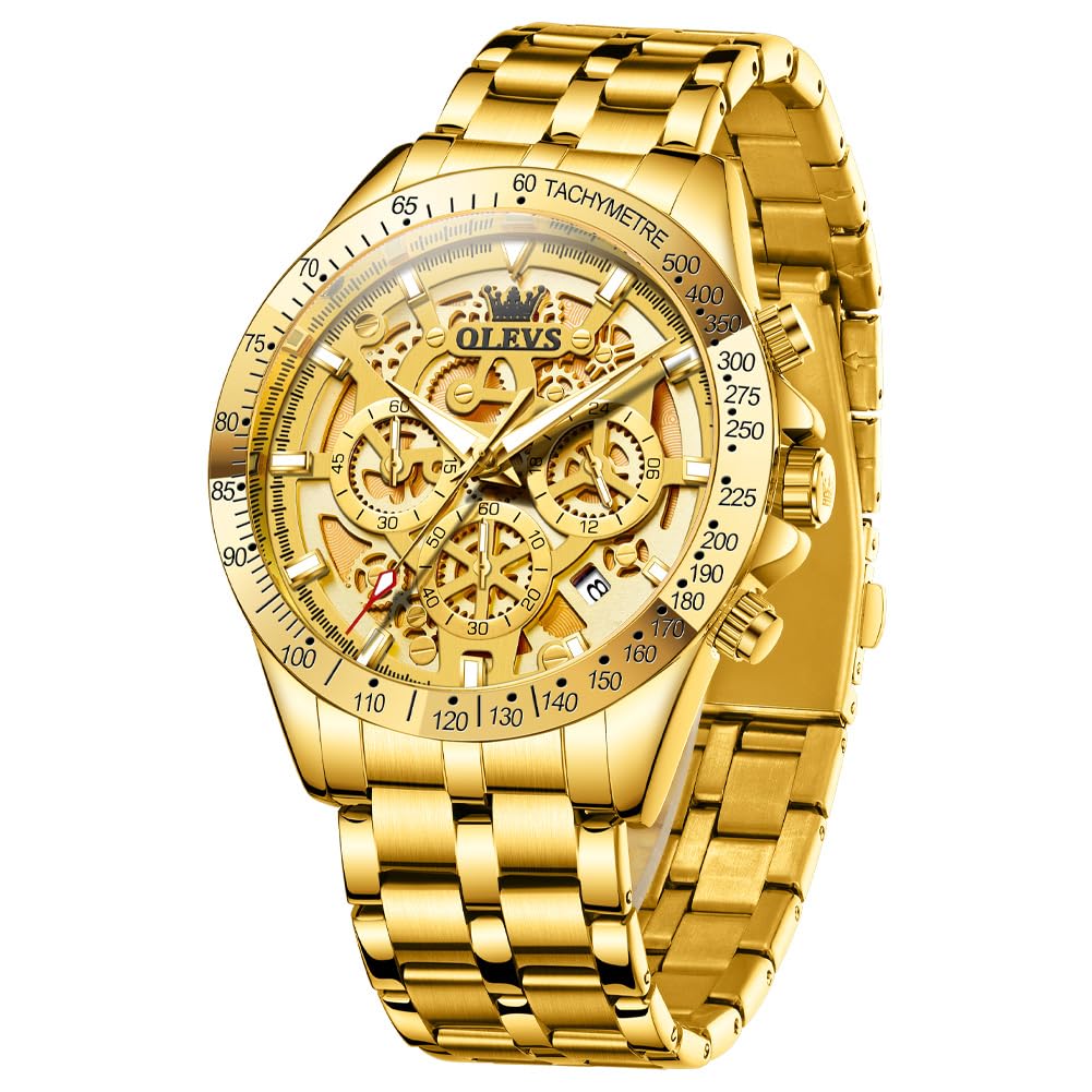 HOTOLEVS Watch for Men Skeleton Business Dress Stainless Steel Waterproof Luminous Mens Wrist Watch