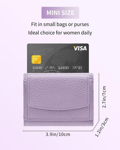 HOTKarmiir RFID Small Leather Wallet for Women with Coin Pouch Compact Trifold Mini Pocket Wallet with Cash Slot and Card Holders (Light Purple)