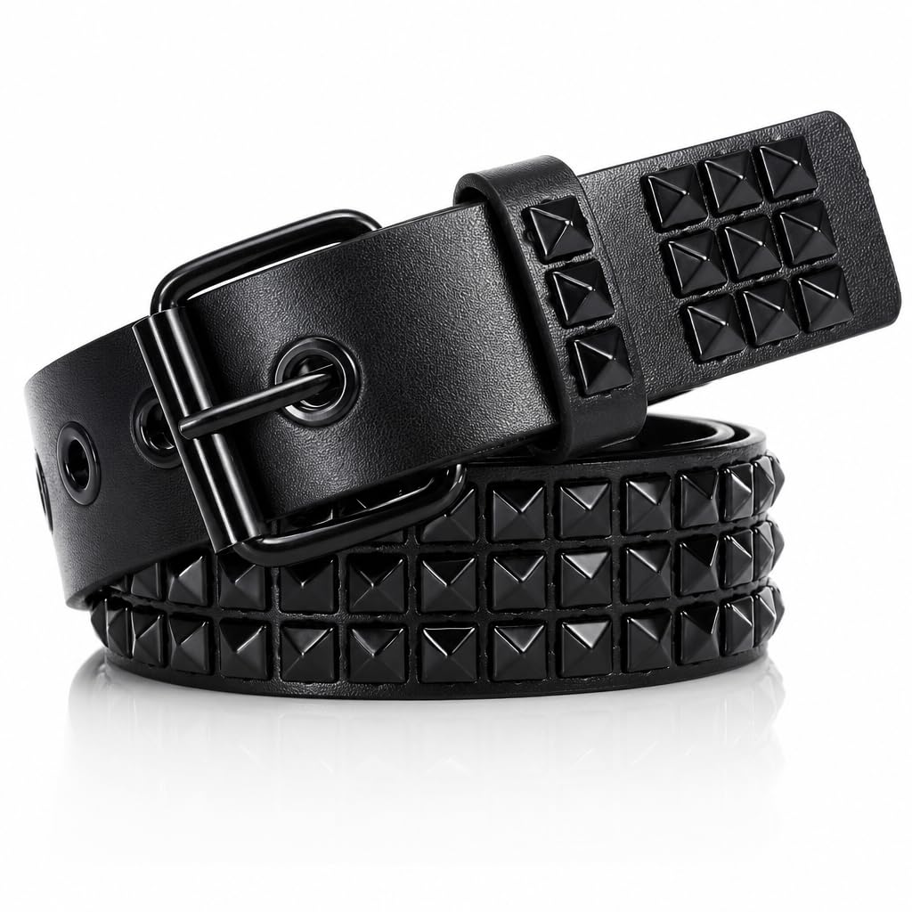 HOTStudded Belt, Metal Punk Rock Rivet Belt with Bright Pyramid Studded for Women Men
