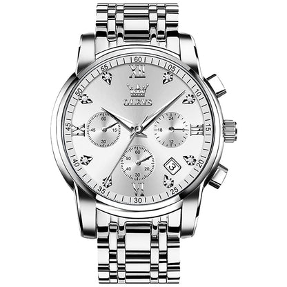 HOTOLEVS Men's Stainless Steel Chronograph Watch, Big Face Gold Silver Black Tone Easy to Read Analog Quartz Watch, Luxury Waterproof Date Diamond Roman Arabic Numerals Dial Dress Watch for Men