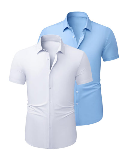 HOTJMIERR Men's Muscle Fit High Stretch Wrinkle-Free Button Down Dress Shirts Summer Casual Short Sleeve Shirt