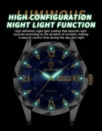 HOTGosasa Luxury Men's and Women's Business Diamond Stainless Steel Waterproof Roman Numeral Analog Quartz Watch with Day-Date Calendar, Gold and Silver Tone