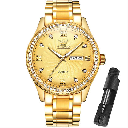 HOTOLEVS Mens Gold Watches Waterproof Stainless Steel Lightweight Watch with Date Classic Luxury Dress Watch for Men Gold White Blue Green Dial
