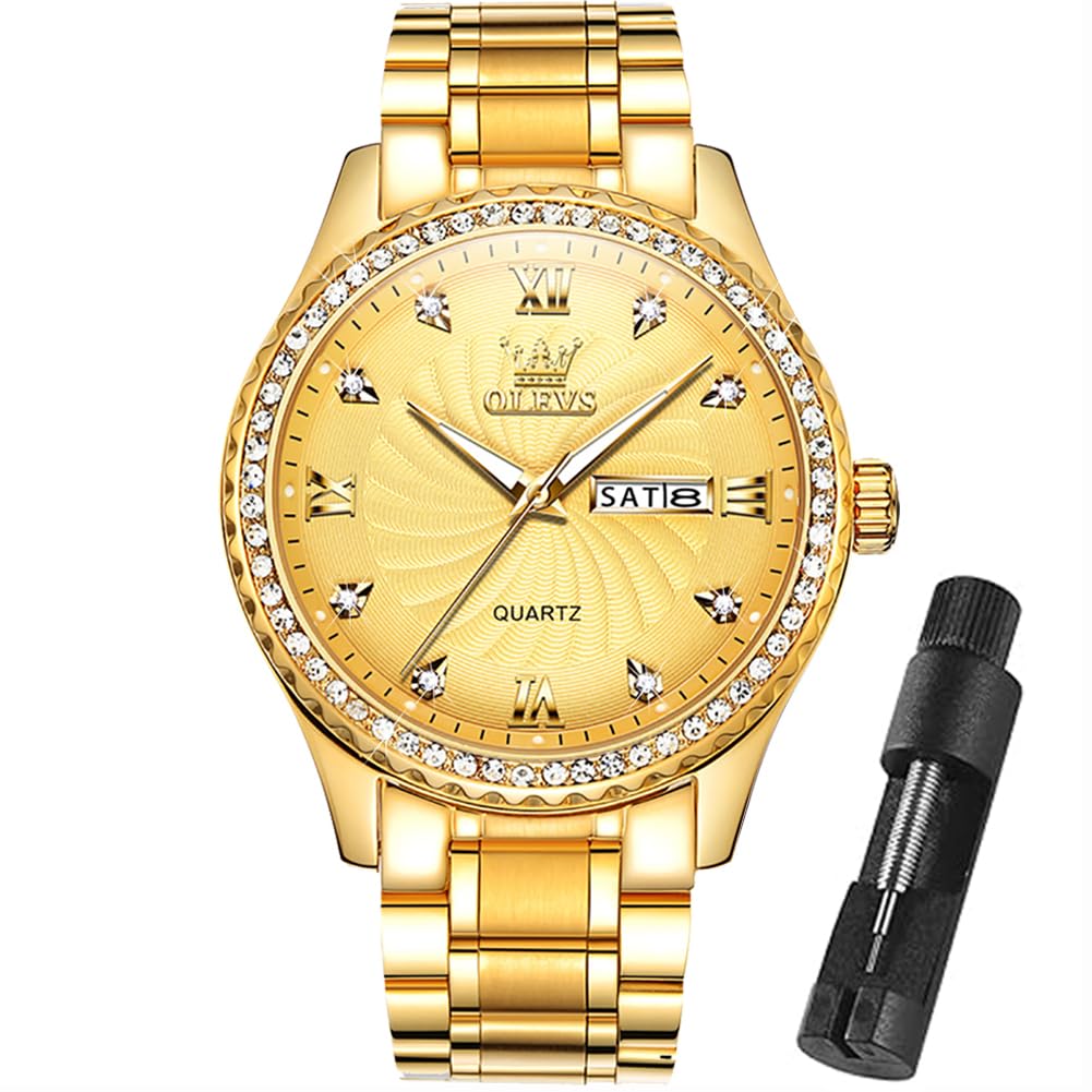 HOTOLEVS Mens Gold Watches Waterproof Stainless Steel Lightweight Watch with Date Classic Luxury Dress Watch for Men Gold White Blue Green Dial