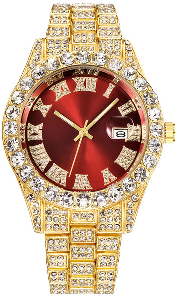HOTHip Hop Watches for Men Iced-Out Bling Diamond Luxury Quartz Watches with Date