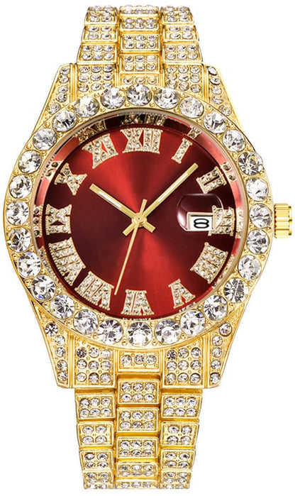 HOTHip Hop Watches for Men Iced-Out Bling Diamond Luxury Quartz Watches with Date