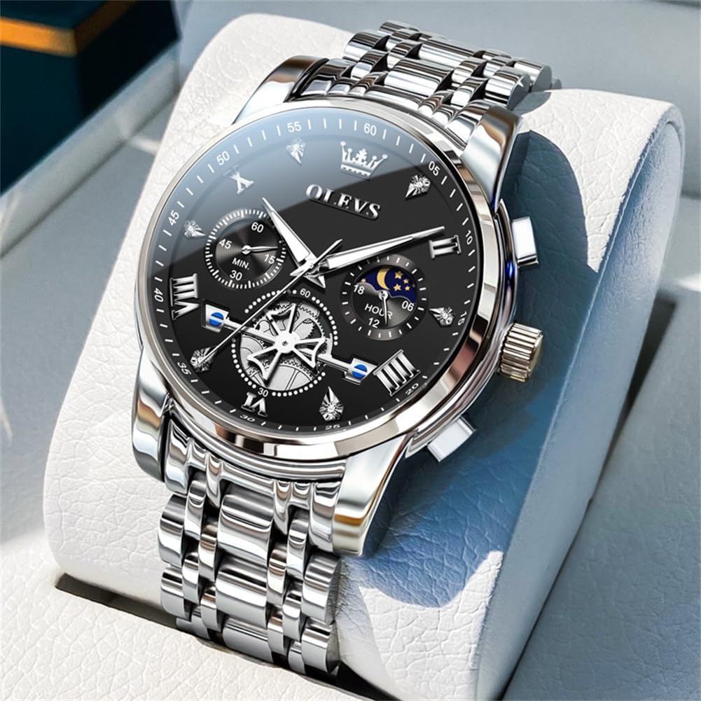HOTOLEVS Watches Men Waterproof Luxury Big Face Mens Watch Stainless Steel Quartz Analog Dress Watches for Men Luminous Multifunction Man Watch Relojes De Hombre