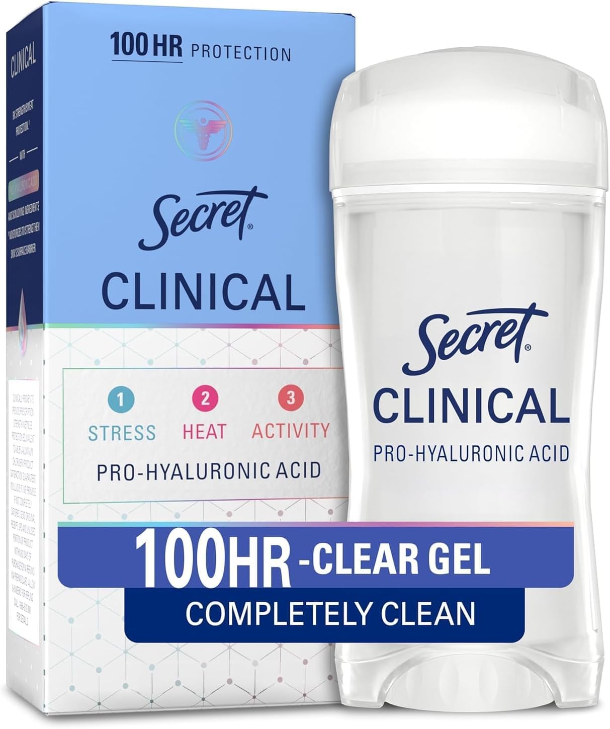 HOTSecret Clinical Strength 100HR Sweat & Odor, Clear Gel Antiperspirant Deodorant for Women, 3X Stress Protection with Hyaluronic Acid, PH Balancing Minerals, Completely Clean Scent, 2.6 oz