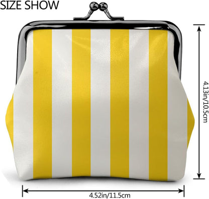 HOTLemon Yellow Stripes Small Coin Purse For Women Girls Pu Leather Change Purse Wallets Key Bags Kiss-Lock Mini Coin Pouch For Women Girls