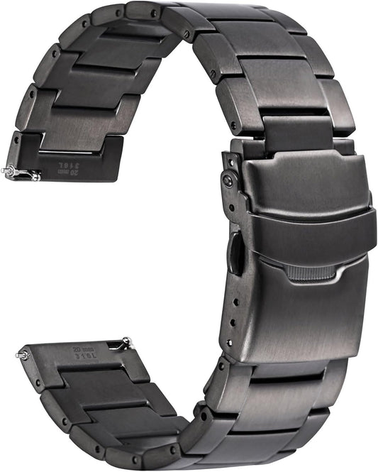HOTWOCCI 22mm Heavy-duty Metal Watch Band for Men, 316L Stainless Steel, Double Locking Deployant Clasp (Space Grey)