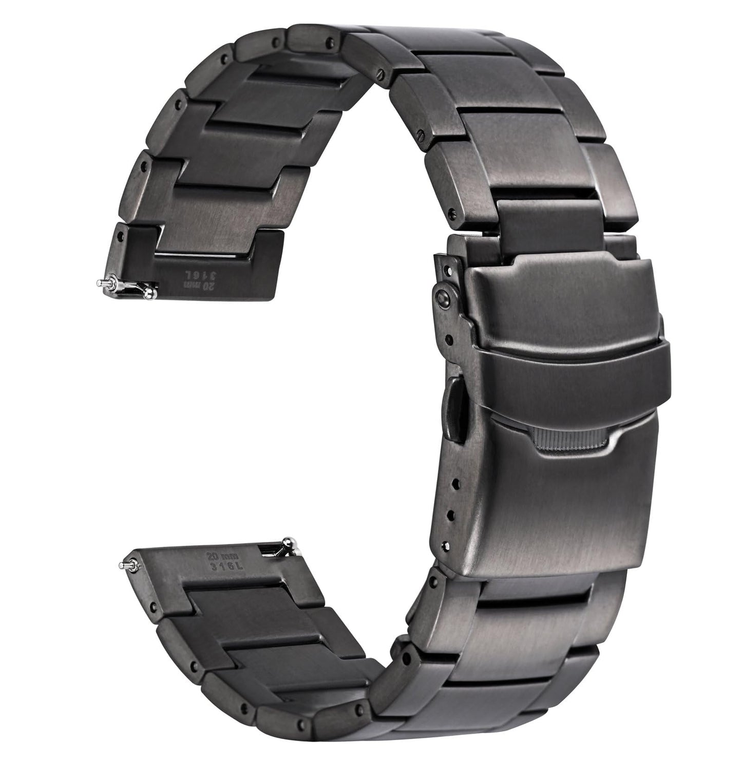 HOTWOCCI 22mm Heavy-duty Metal Watch Band for Men, 316L Stainless Steel, Double Locking Deployant Clasp (Black)