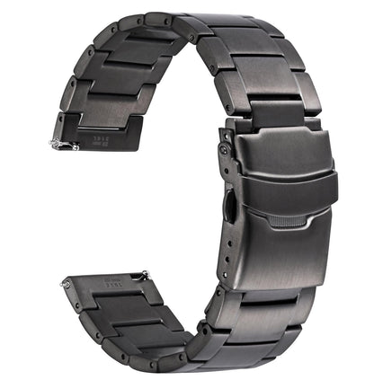 HOTWOCCI 22mm Heavy-duty Metal Watch Band for Men, 316L Stainless Steel, Double Locking Deployant Clasp (Black)