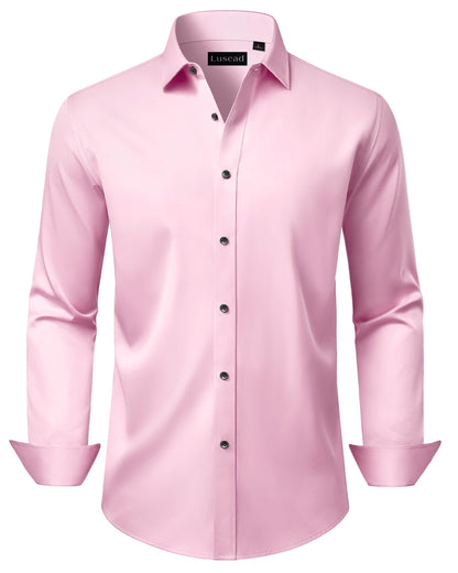 HOTMen's Dress Shirts Long Sleeve Stretch Wrinkle Free Wedding Formal Business Button Down Shirt