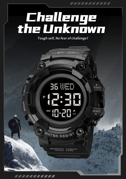 HOTXCZAP Men's Black Sports Watch - Large Face Chronograph Military Wristwatch with Luminous Hands, Waterproof Casual Silicone Strap for Outdoor and Daily Use - Gift for Men
