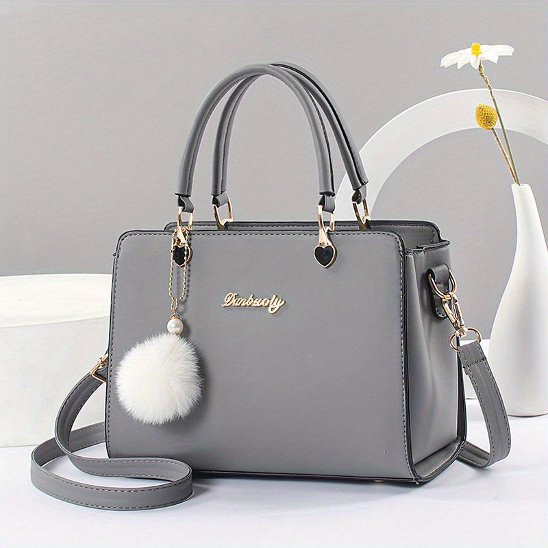 today's deals，No middlemen to make the difference!Fashion Solid Color Handbag, Women's Top Handle Square Purse, Elegant Crossbody Bag With Pompom Ball Pendant