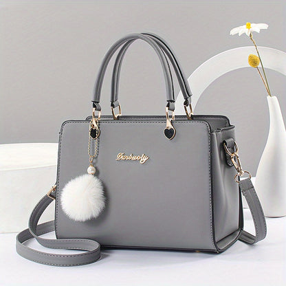 today's deals，No middlemen to make the difference!Fashion Solid Color Handbag, Women's Top Handle Square Purse, Elegant Crossbody Bag With Pompom Ball Pendant