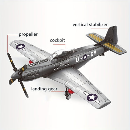 285pcs Military P-51 Mustang Fighter Building Blocks, Army Educational Bricks For Children, Birthday Toys, Christmas Gifts