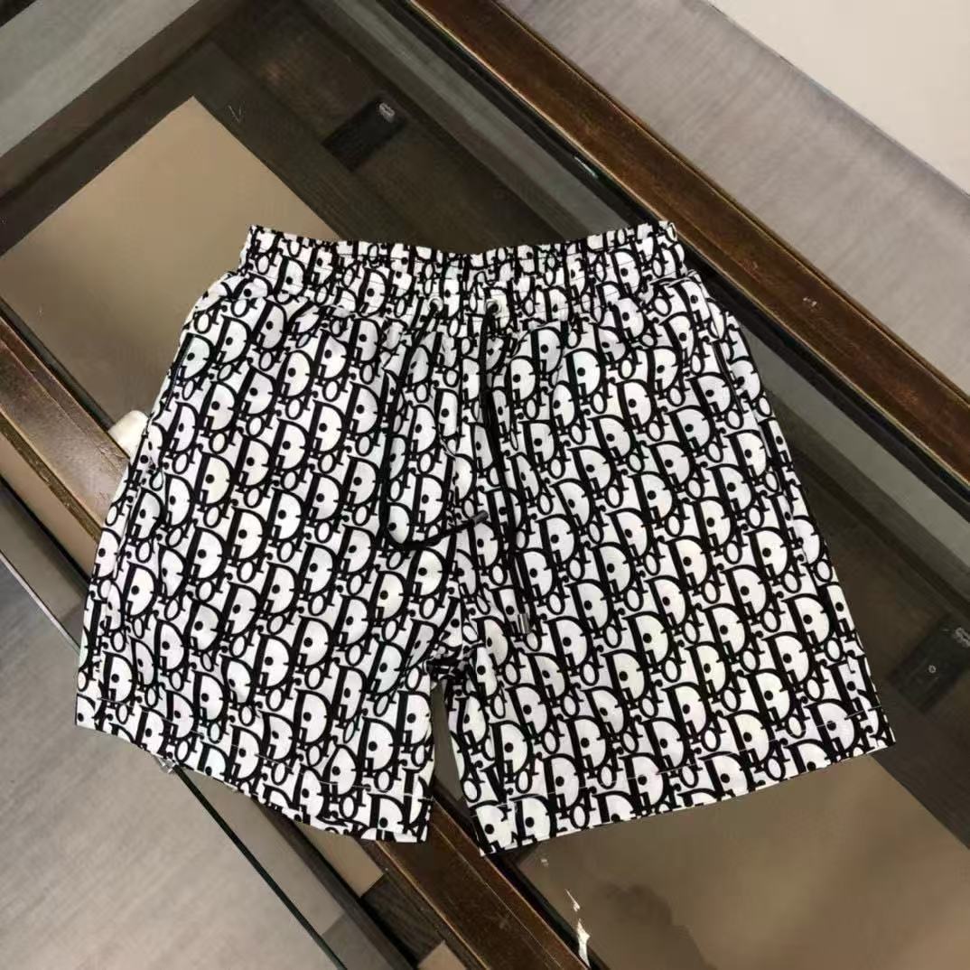 Allover Monogram Print Drawstring Casual Beach Shorts