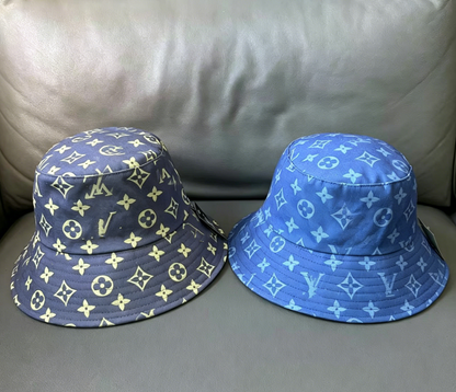 【#A612】Vintage All Over Floral Jacquard Bucket Hat, Embroidered Logo Wide Brim Outdoor Sun Hat
