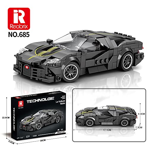 Reobrix 685 Bugatti La Voiture Noire Toy Car Building Blocks, Model Car Kit for Display and Collectible, Super Sport Car Building Toy for Bo