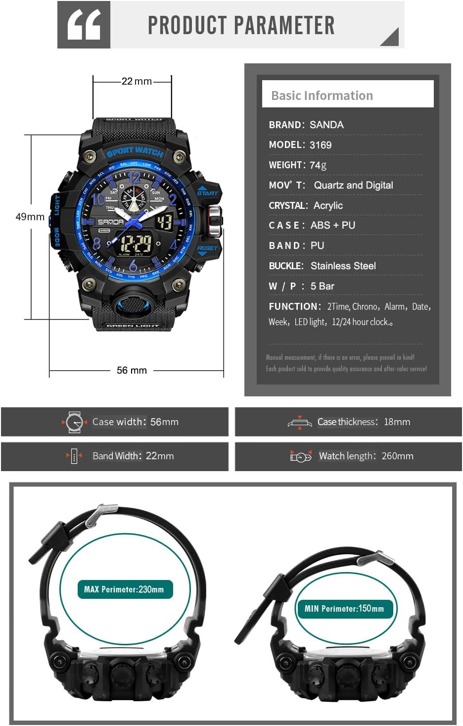 HOTKXAITO Men's Watches Sports Outdoor Waterproof Military Wrist Watch Date Multi Function Tactics LED Alarm Stopwatch