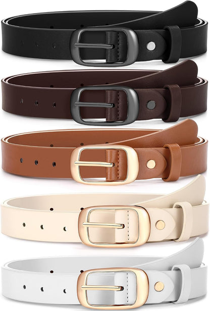 HOTSATINIOR 5 Pack Women Leather Belts for Jeans Ladies Waist Belt Women's Belt with Pin Buckle for Pants Dress