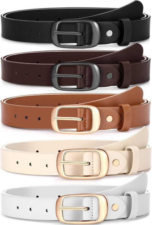 HOTSATINIOR 5 Pack Women Leather Belts for Jeans Ladies Waist Belt Women's Belt with Pin Buckle for Pants Dress