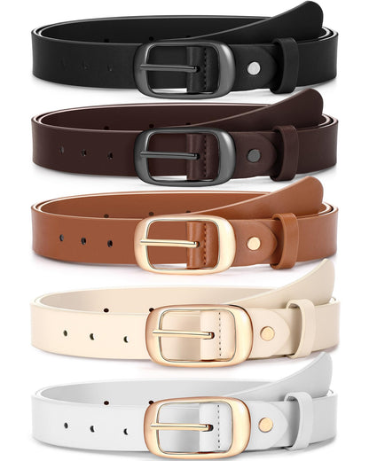 HOTSATINIOR 5 Pack Women Leather Belts for Jeans Ladies Waist Belt Women's Belt with Pin Buckle for Pants Dress
