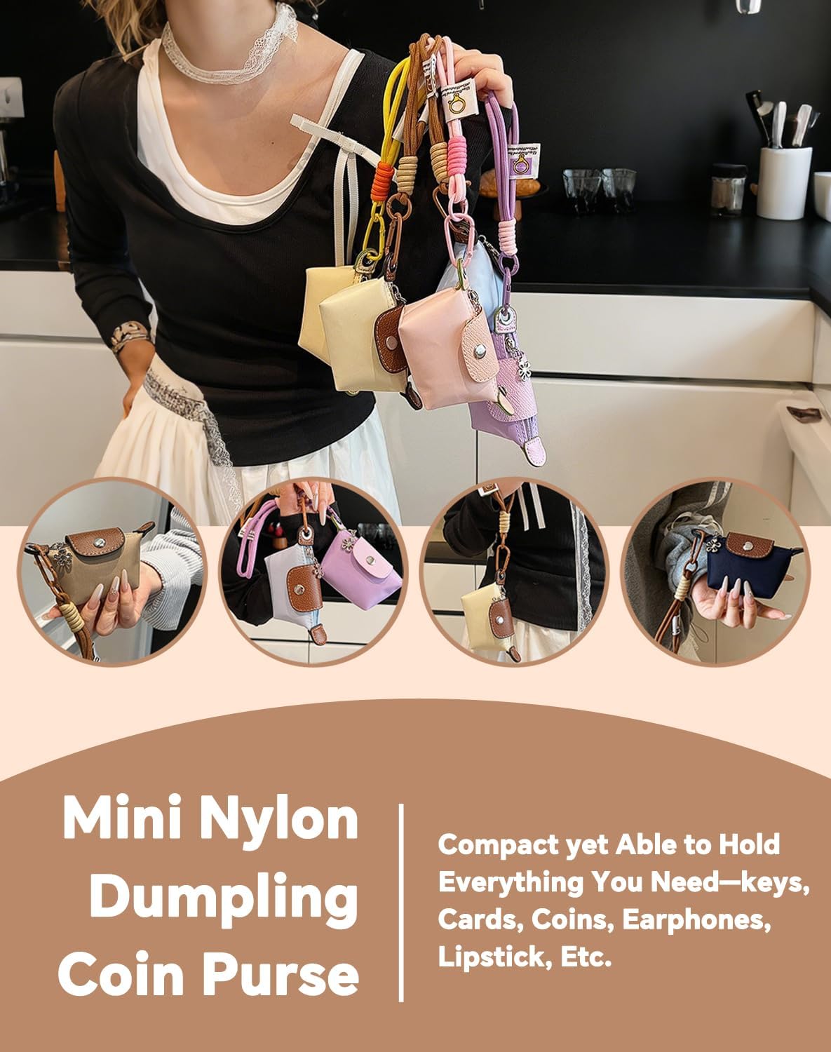 HOTMini Nylon Dumpling Coin Purse News - 12 Colors Mini Nylon Dumpling Bag for Women, Small Change Purse Wallet Makeup Pouch (3 Colors-C)