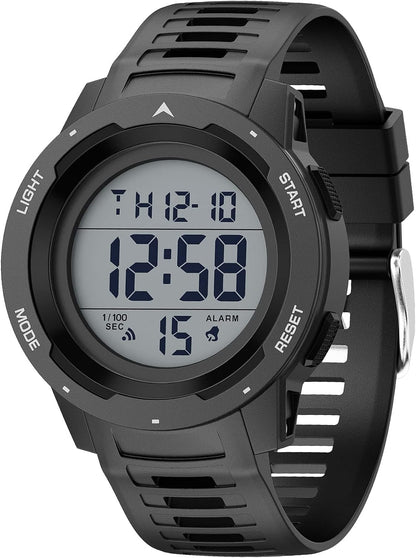 HOTGOLDEN HOUR Mens Waterproof Digital Sport Watches Wide Screen Easy Read Display Military Style with Rubber Strap