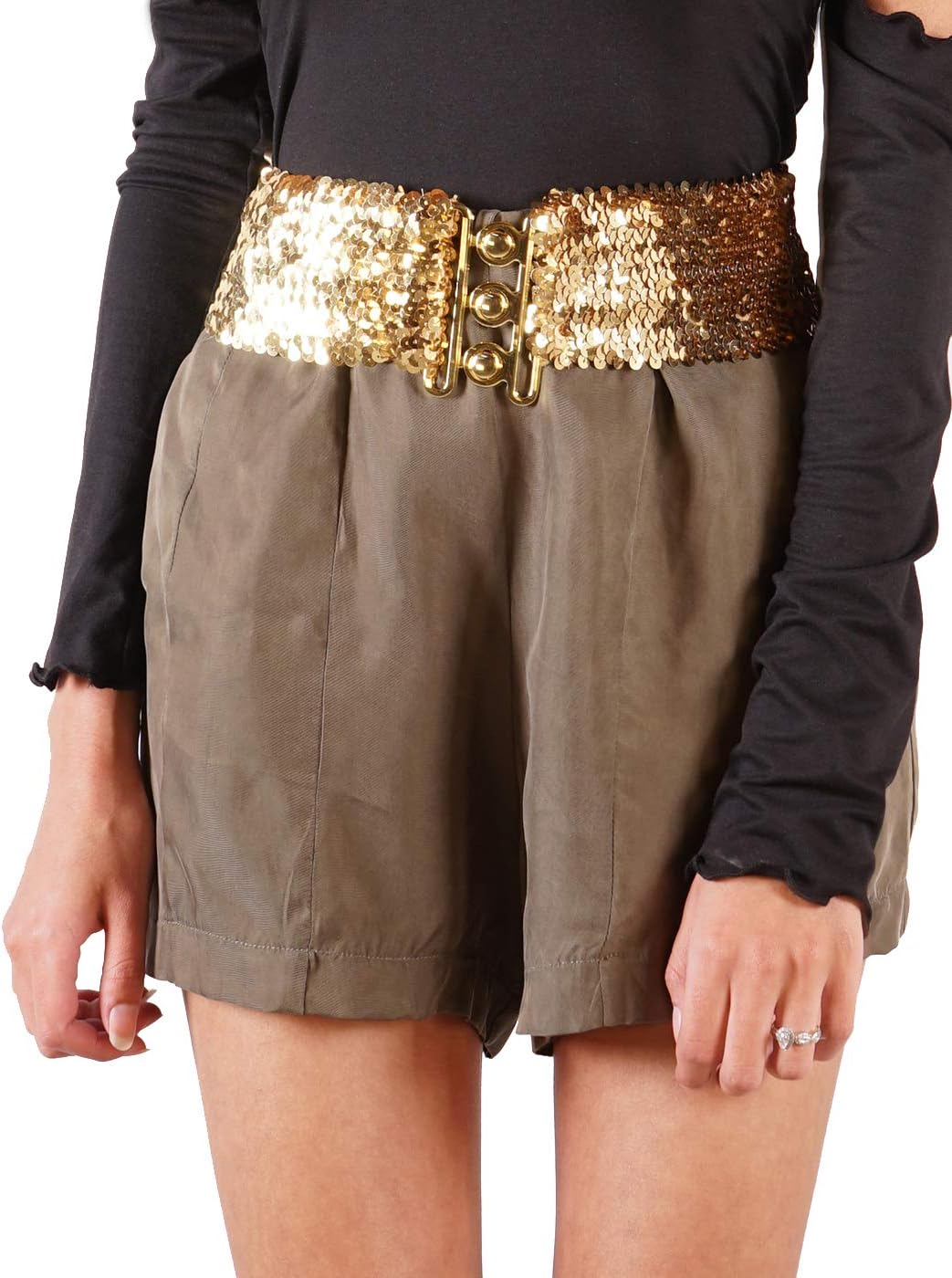 HOTAnna-Kaci Women's Sparkly Glitter Sequin Wide Stretch Elastic Belt Accessory