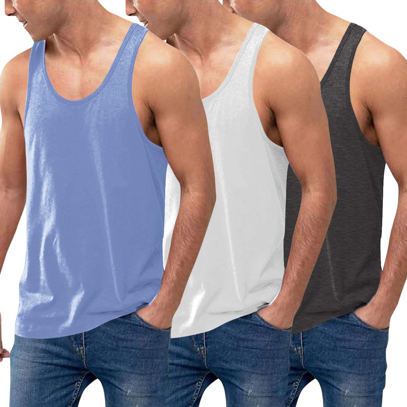 HOTCOOFANDY Men's 3 Pack Tank Tops Cotton Performance Sleeveless Casual Classic T Shirts