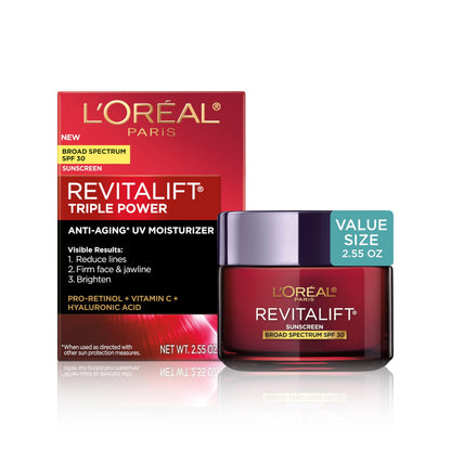 HOTL'Oreal Paris Revitalift Triple Power Anti-Aging Face Moisturizer, Pro Retinol, Hyaluronic Acid & Vitamin C to Reduce Wrinkles, Firm & Brighten Skin, 2.55 Oz