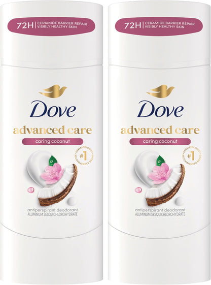 HOTDove Advanced Care Antiperspirant Caring Coconut, 2 Count Deodorant Stick for Women, for 48 Hour Protection And Soft And Comfortable Underarms, 2.6 oz