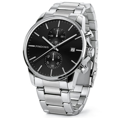 HOTPINDOWS Men's Black Minimalist Watch Stainless Steel Chronograph, Date | 3ATM water resistant; Adjustable metal bracelet with sizing tool; Perfect for business & casual wear; Clear calendar