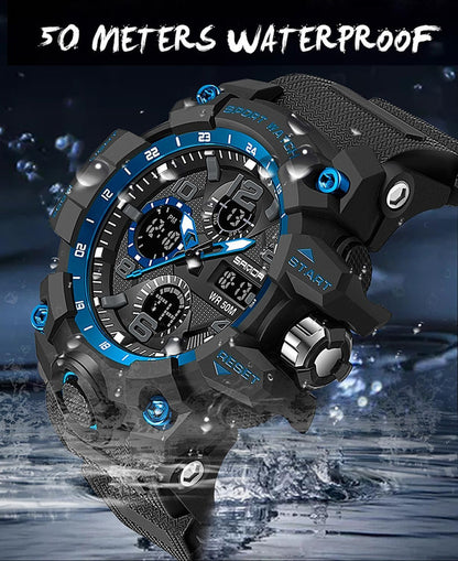 HOTWaterproof Sports Watch for Men with Night Light, Dual Display Analog Digital Outdoor Swimming Surfing Military Tactics Wrist Watch Alarm Stopwatch