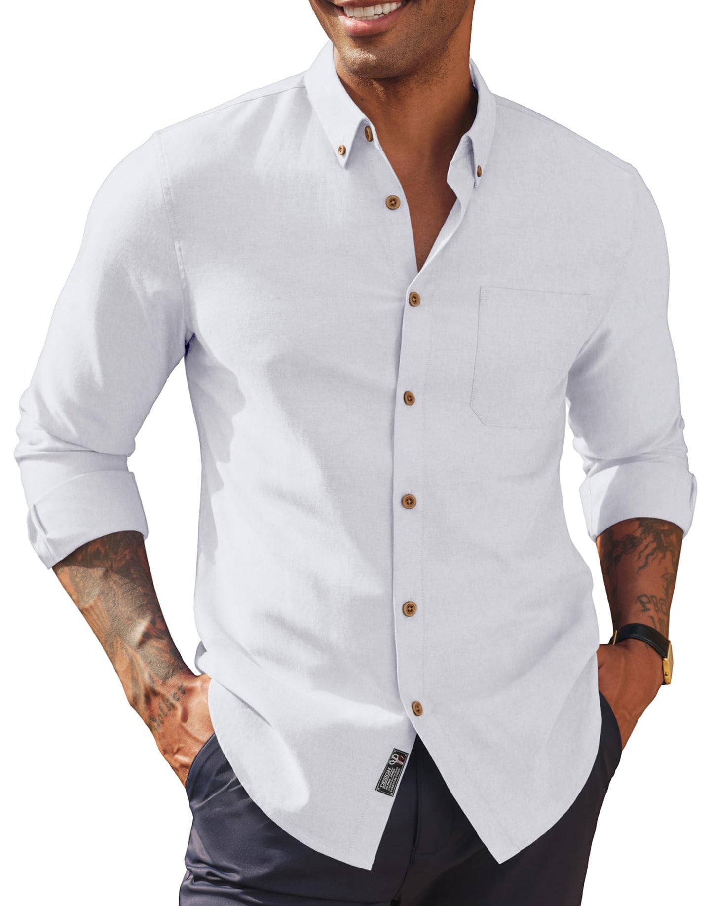 HOTPJ PAUL JONES Mens Oxford Button Down Shirt Long Sleeve Shirt | Mens Dress Shirts Untucked, Breathable, Wear-Resistant, Regular Fit, Classic Business Casual Formal Wear, with Chest Pocket