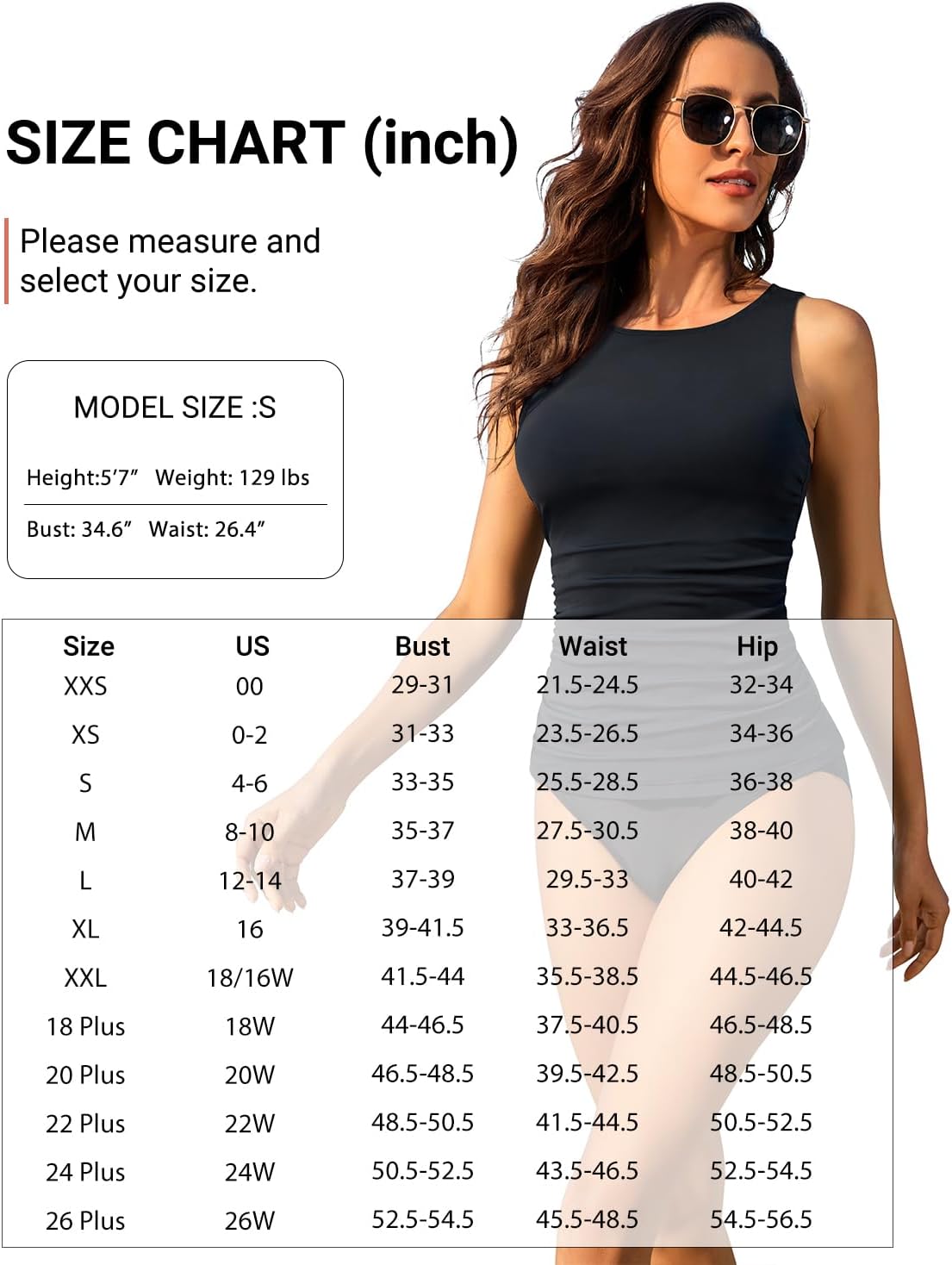 HOTDaci Tankini Tops for Women Tummy Control Swim Top Only | High Neck, Ruched Front, Full Coverage, Removable Pads, No Bottom, Soft Stretch Fabric, Fully Lined, Beach and Water Sports