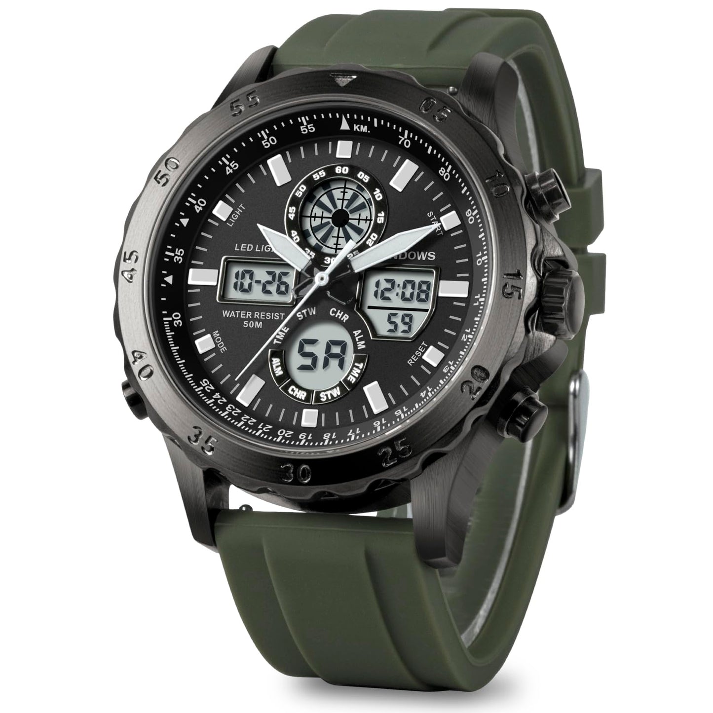 HOTPINDOWS Mens Digital Analog Watches, Multifunction Sport Casual | Dual time display, bright night backlight, daily alarm, precision stopwatch, and splash-proof construction