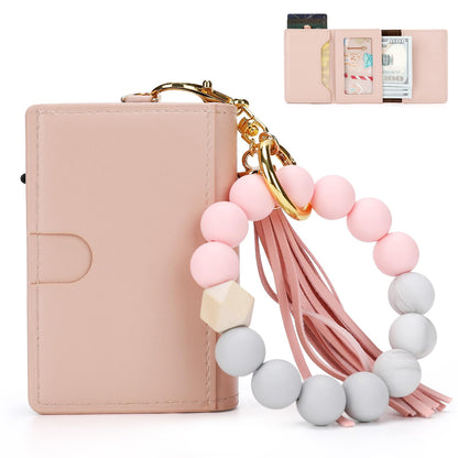 HOTWallet Women RFID Blocking Credit Card Holder Business Card Case Trifold Slim Wallet Wristlet with Key Chain PU Leather Holds 12 Cards Compact Small Coin Purse