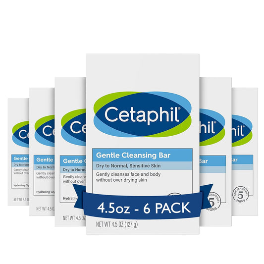 HOTCetaphil Gentle Cleansing Bar Soap, Sensitive & Dry Skin, 4.5oz, 6ct | Fragrance-Free, Dermatologist Recommended, Non-Comedogenic, Nourishes Dry Sensitive Skin, Face And Body, Bulk 6-Pack Value