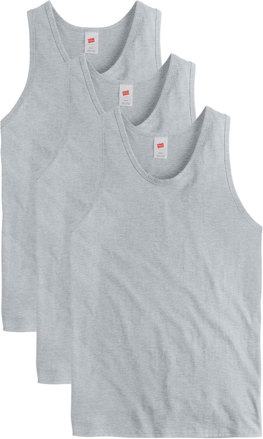 HOTHanes Men's Essentials Tank Top Pack, Midweight Cotton Tanks, Sleeveless Shirts, 3-Pack