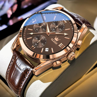 HOTOLEVS Men's Watches Brown Leather with Date,Casual Watches for Men,Large Face Watches Men,Chronograph Mens Watch,Sport Waterproof Business Dress Analog Quartz Men's Wrist Watches Reloj De Hombre