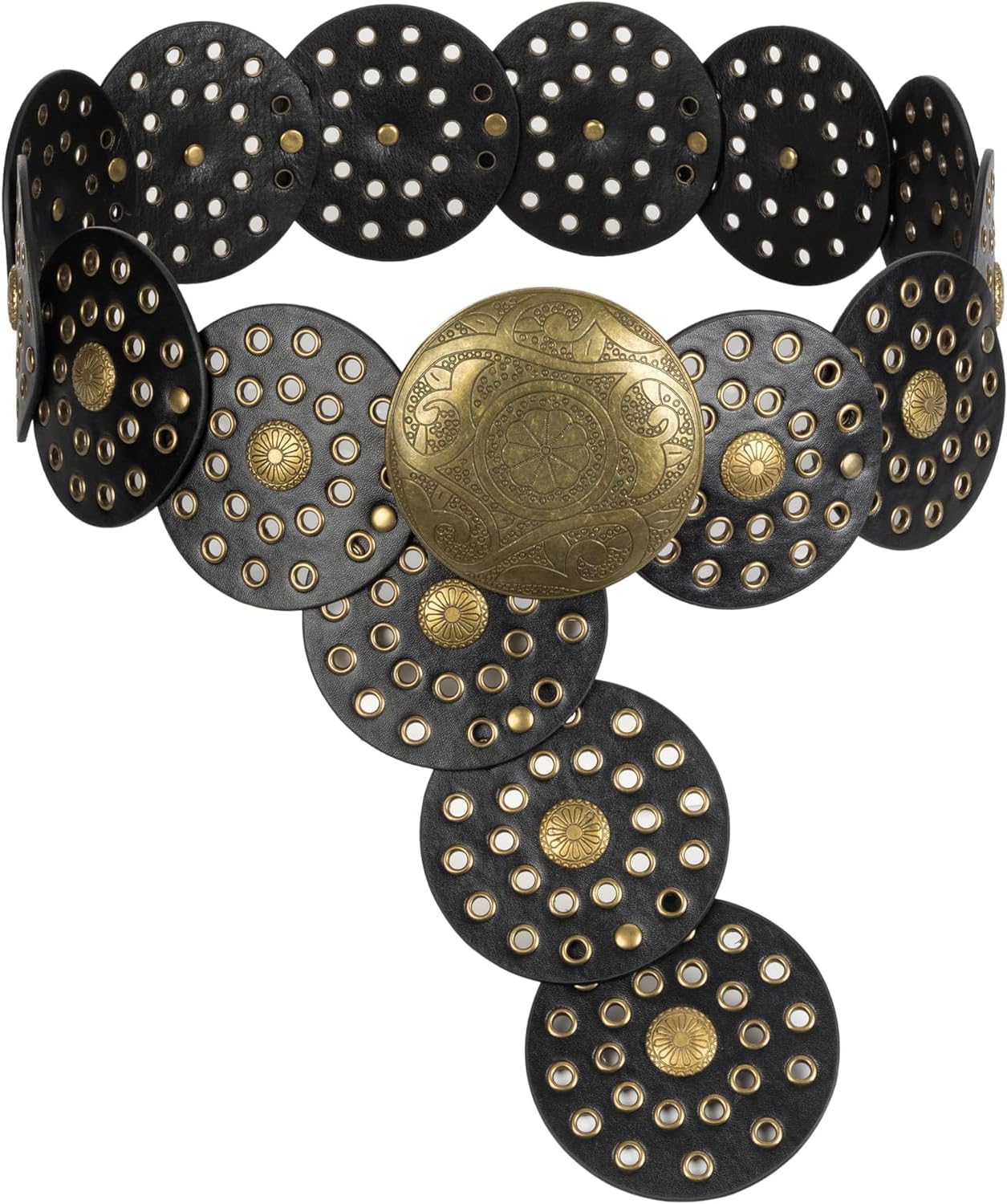 HOTWide Vintage PU-Leather Western-Disc-Concho-Belt Women Boho Cowgirl-Belt