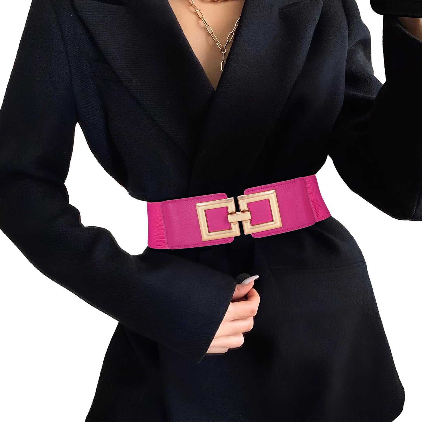 HOTWide Belts for Women Fashion Elastic Belt for Dresses Vintage Waist Belt Ladies Stretchy Belt Gold Buckle