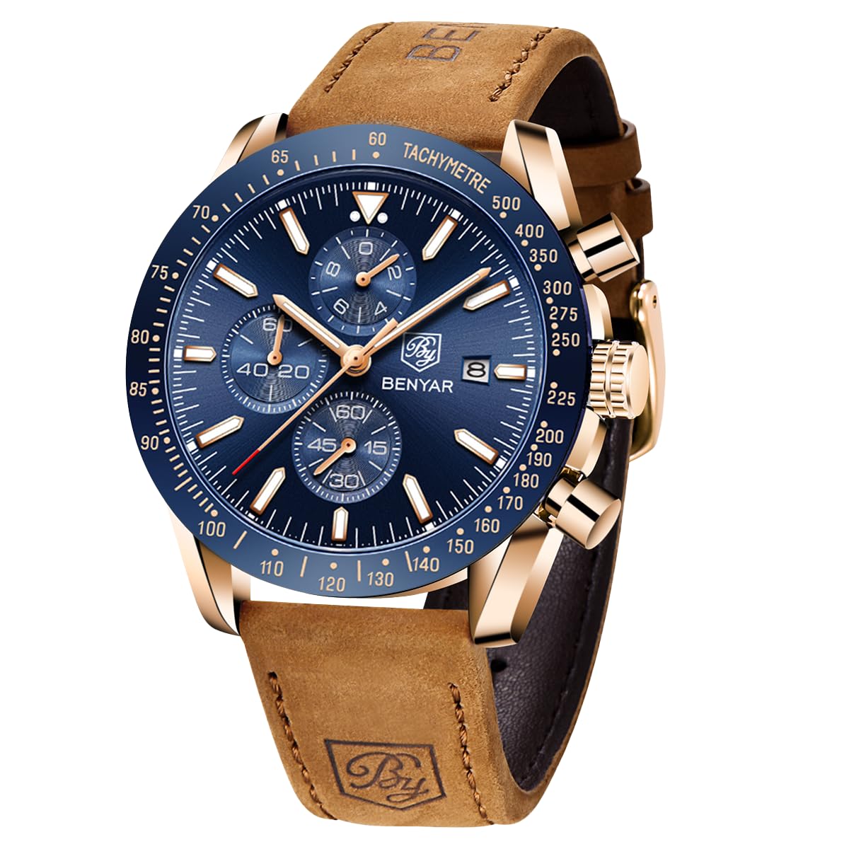 HOTBENYAR Watch for Men Analog Quartz Chronograph Waterproof Luminous Designer Mens Wrist Watches Business Work Sport Casual Dress Watch with Silicone Strap Elegant Gifts for Men