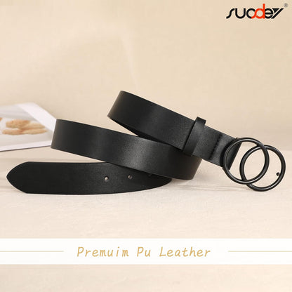 HOTSUOSDEY Women Leather Belt Fashion Double O-Ring Soft Faux Leather Waist Belts For Jeans Dress