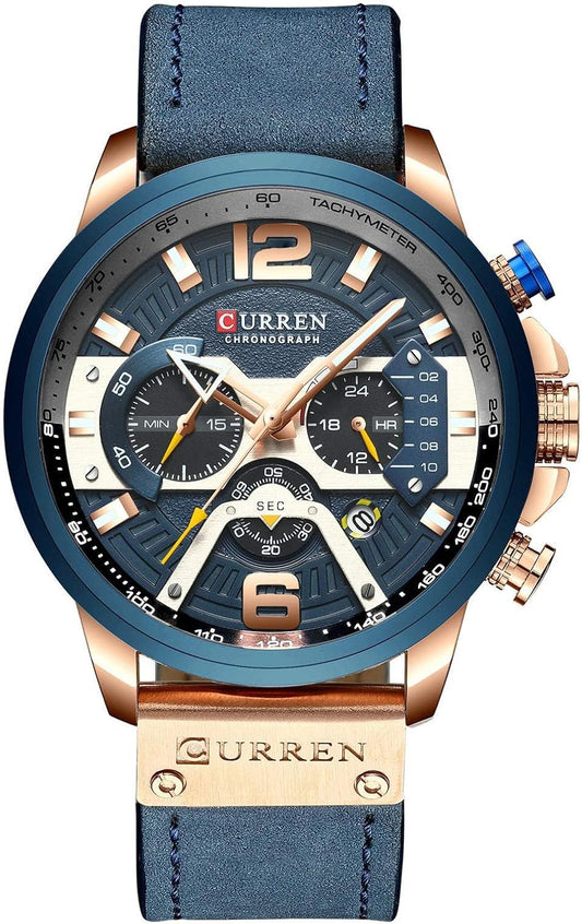 HOTFANMIS Mens Luxury Watches Business Chronograph Dress Waterproof Leather Strap Analog Quartz Wrist Watch