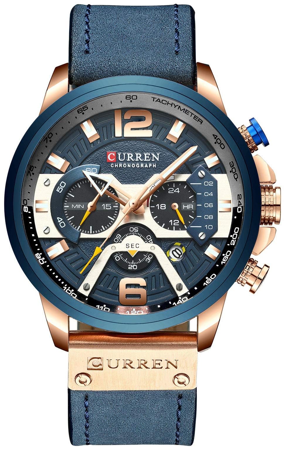 HOTFANMIS Mens Luxury Watches Business Chronograph Dress Waterproof Leather Strap Analog Quartz Wrist Watch